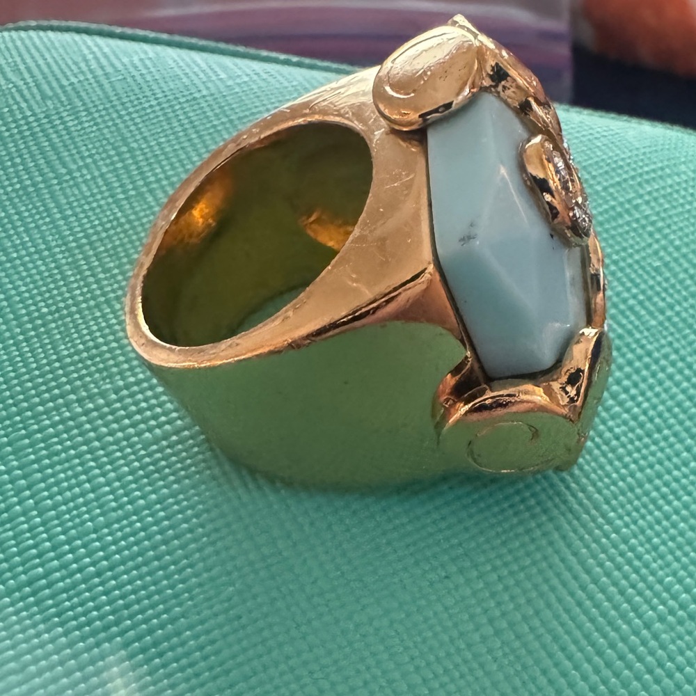 Gold And Turquoise Blue Statement Ring - image 2